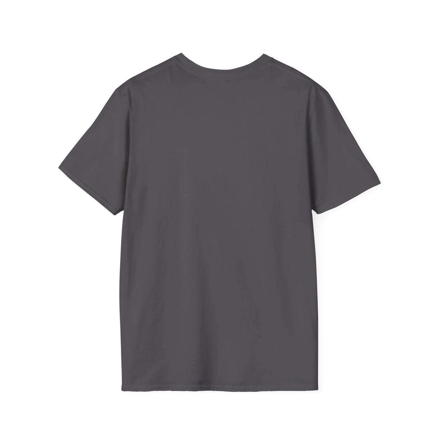Plain dark gray One Piece anime t-shirt from Printify showing the back side of the shirt