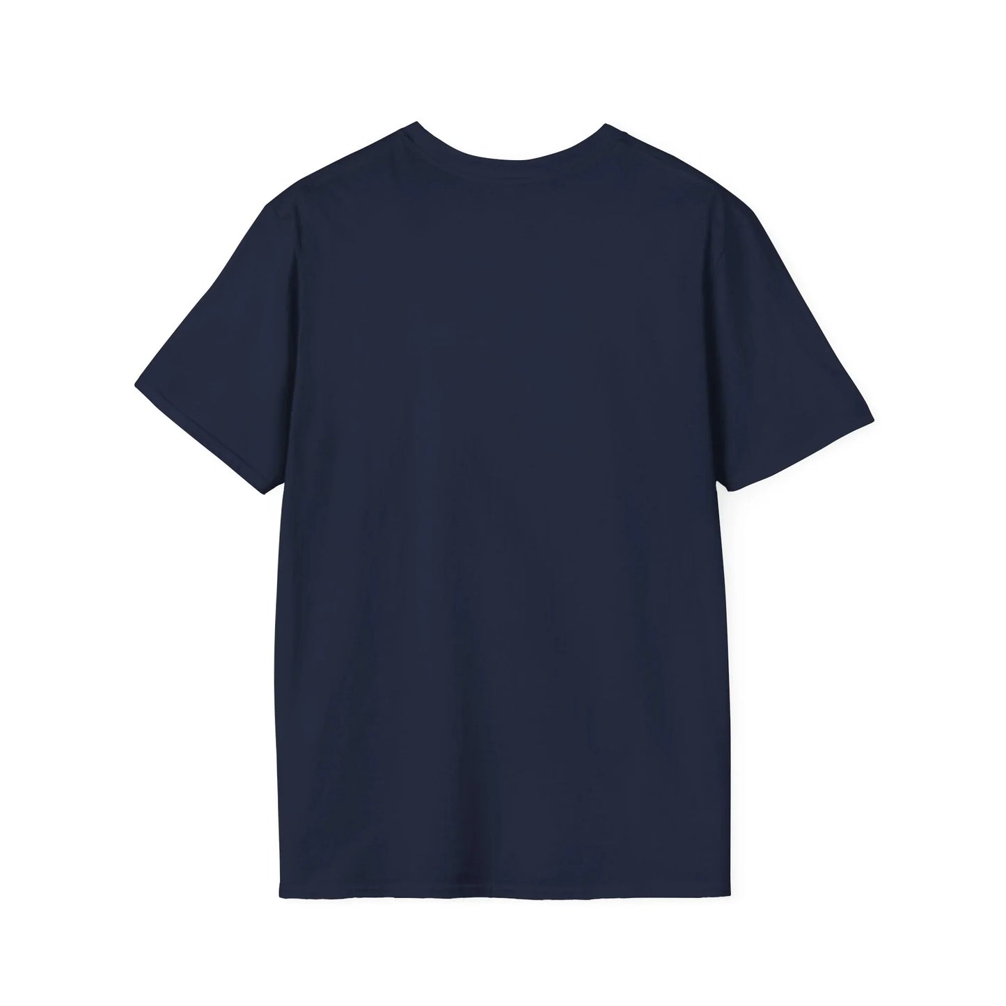Plain navy blue One Piece anime t-shirt from Printify shown from the back