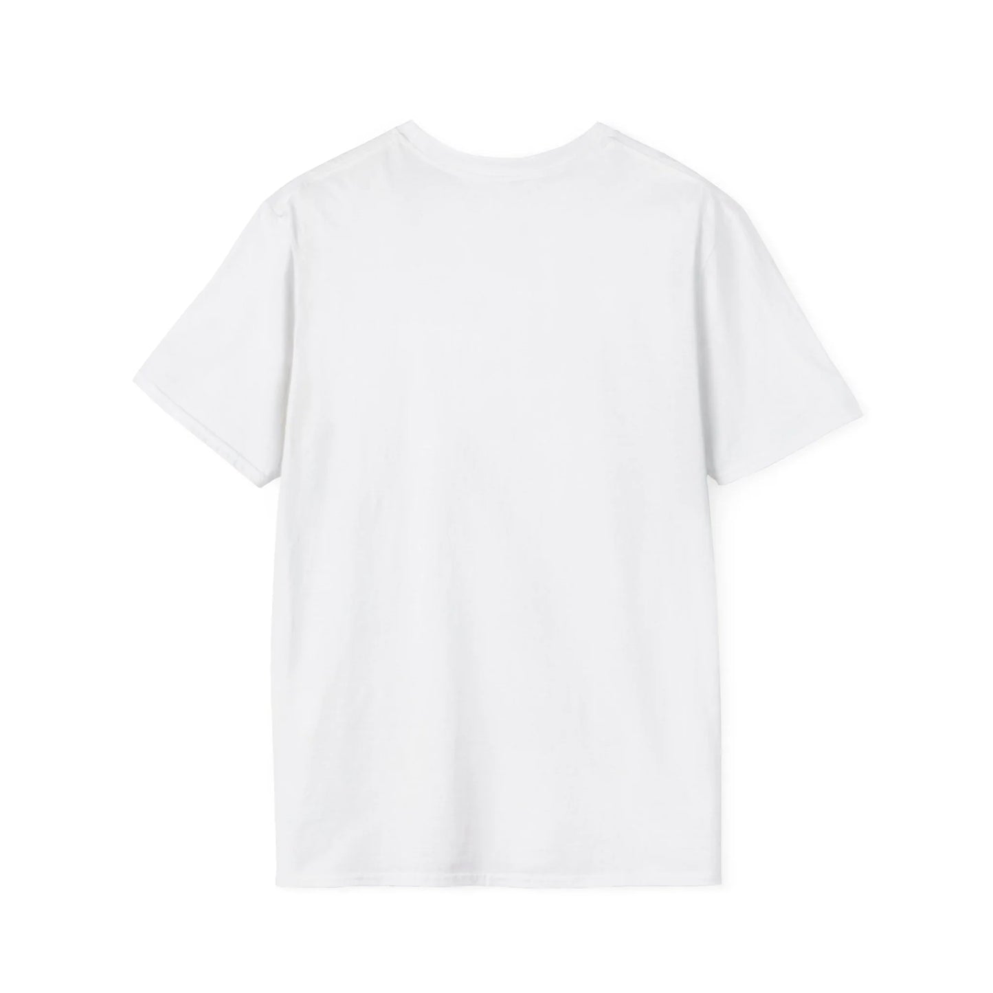 Plain white One Piece anime t-shirt by Printify showing the back view with short sleeves