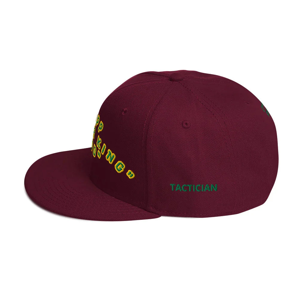 Maroon Sniper King God cap One Piece with yellow and green embroidery and flat brim