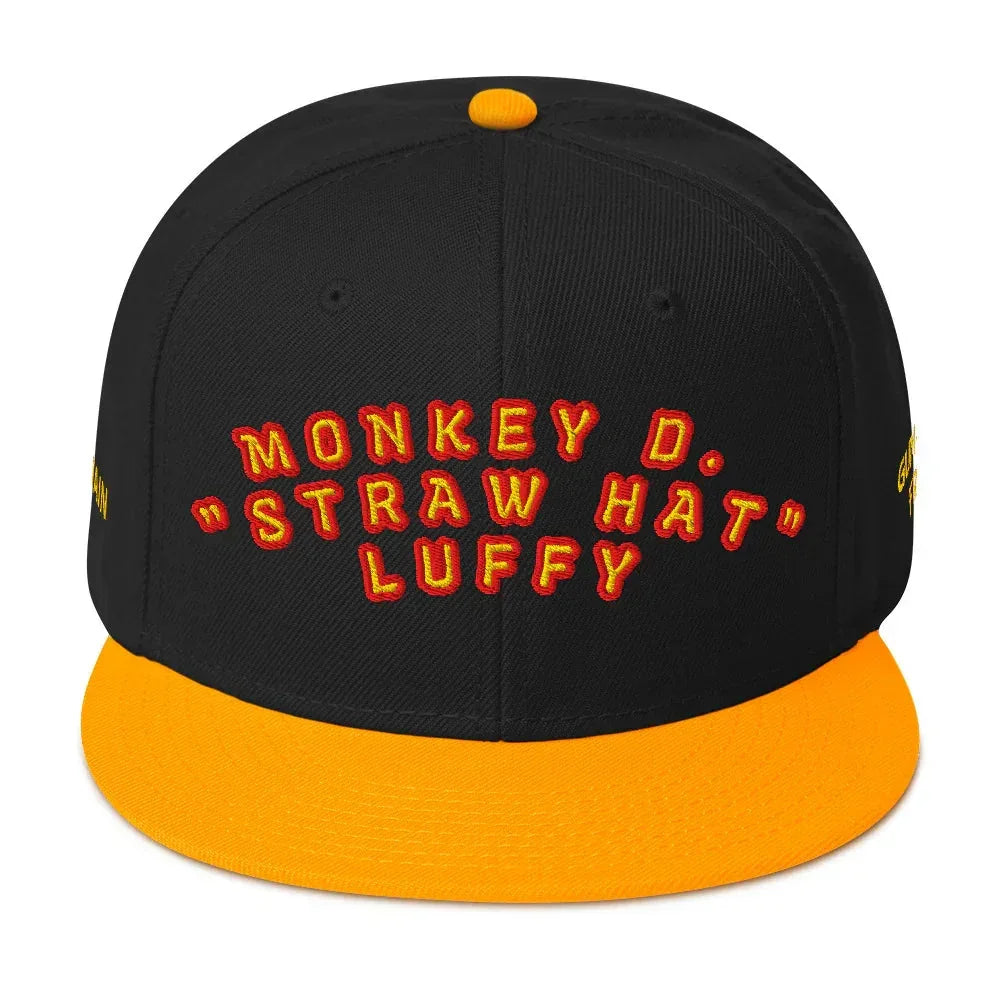 Black and yellow hat featuring Monkey D. Straw Hat Luffy embroidery from One Piece Yonko Emperors of the Sea collection