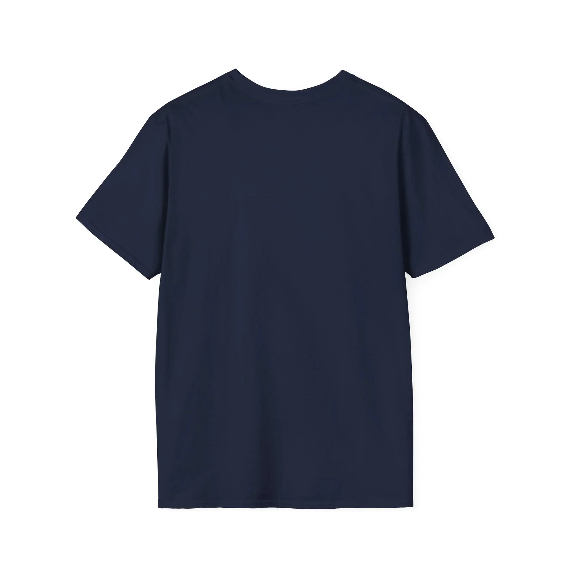 Plain navy blue One Piece anime t-shirt from Printify shown from the back