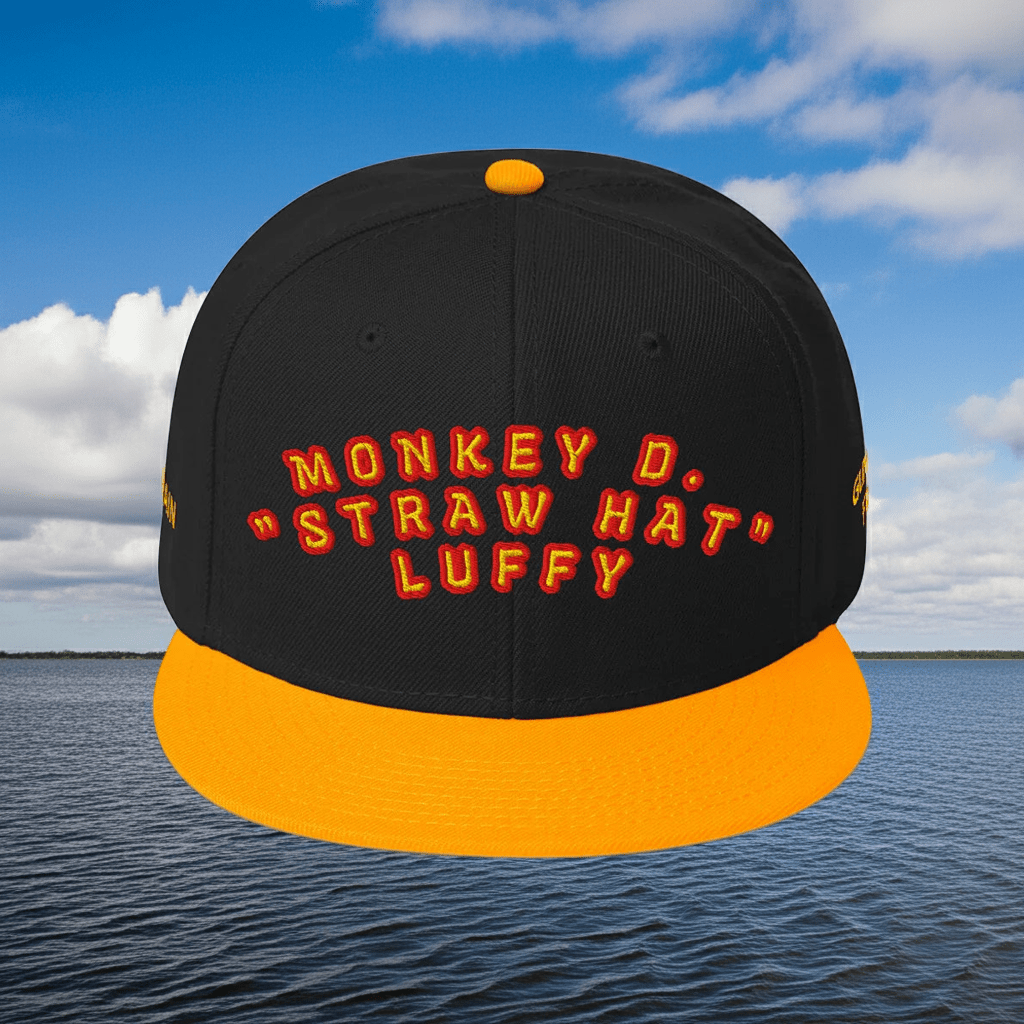 One Piece Raw Monkey D Luffy Snapback Hat Black Yellow - One Piece Raw